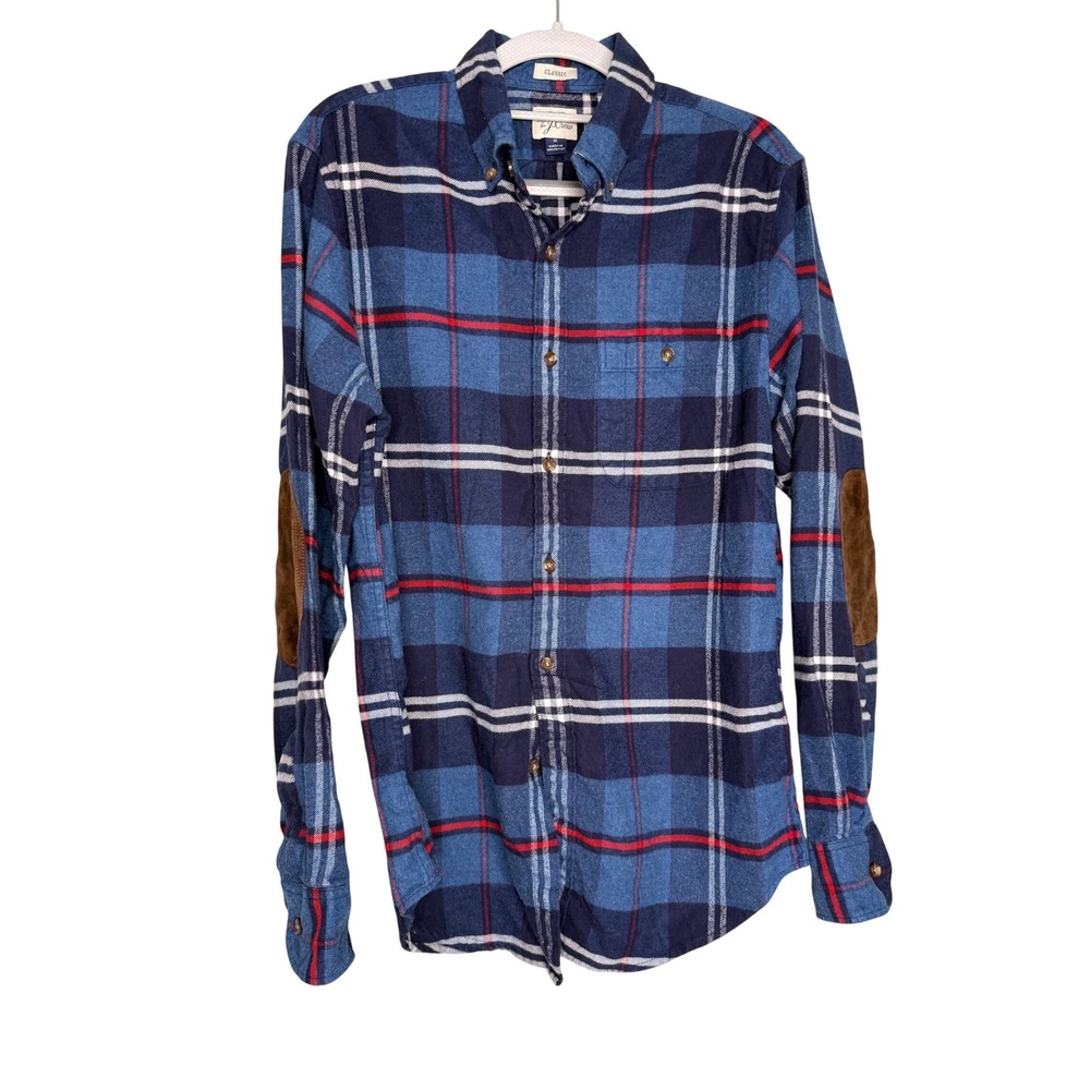 J.crew blue checkered flannel plaid shirt elbow patches